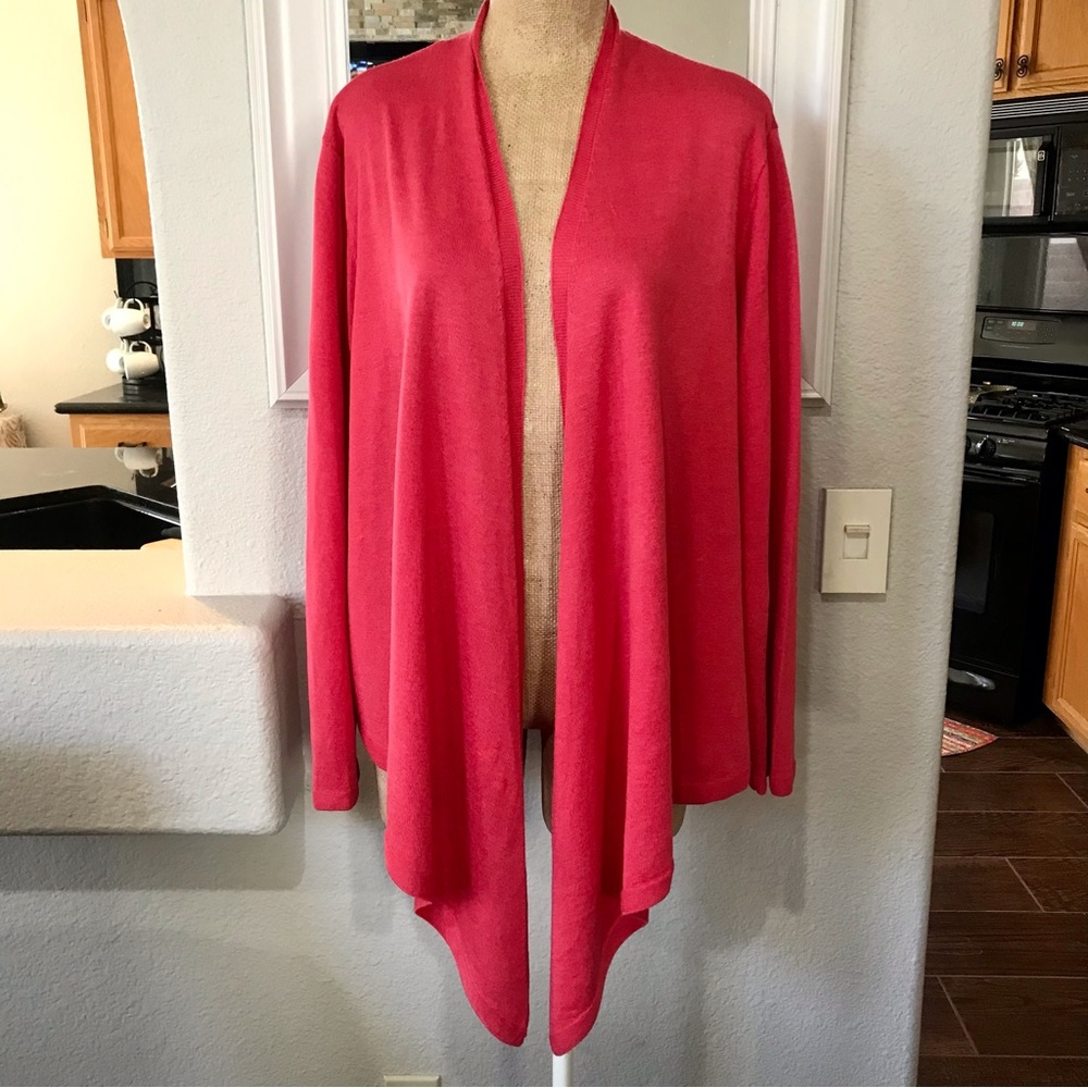 J. Jill Linen Blend Pink Raspberry Salmon Open Waterfall Cardigan Size 2X Casual